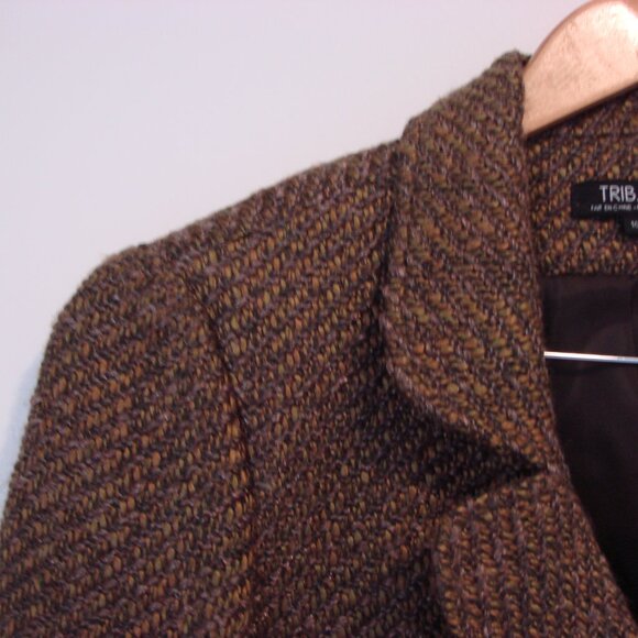 Tribal Wool Blend Brown Tweed Blazer Jacket One Button Pockets Office Size 10 - Picture 9 of 16